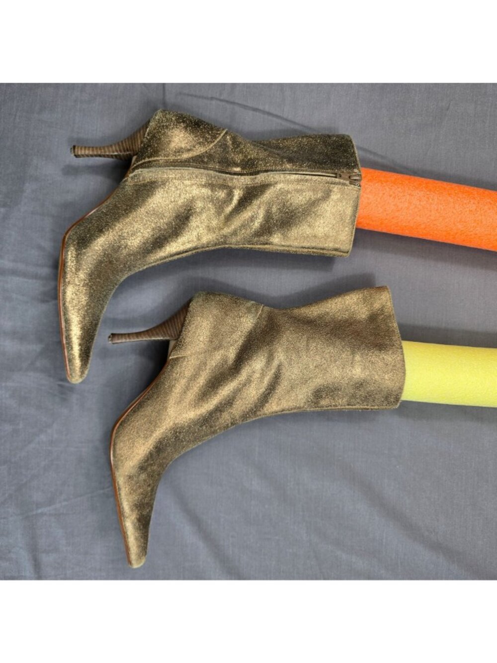 Steve Madden 9.5M Dangger Gold Pointed Toe Healed Boots Leather Side Zipper - Picture 6 of 8